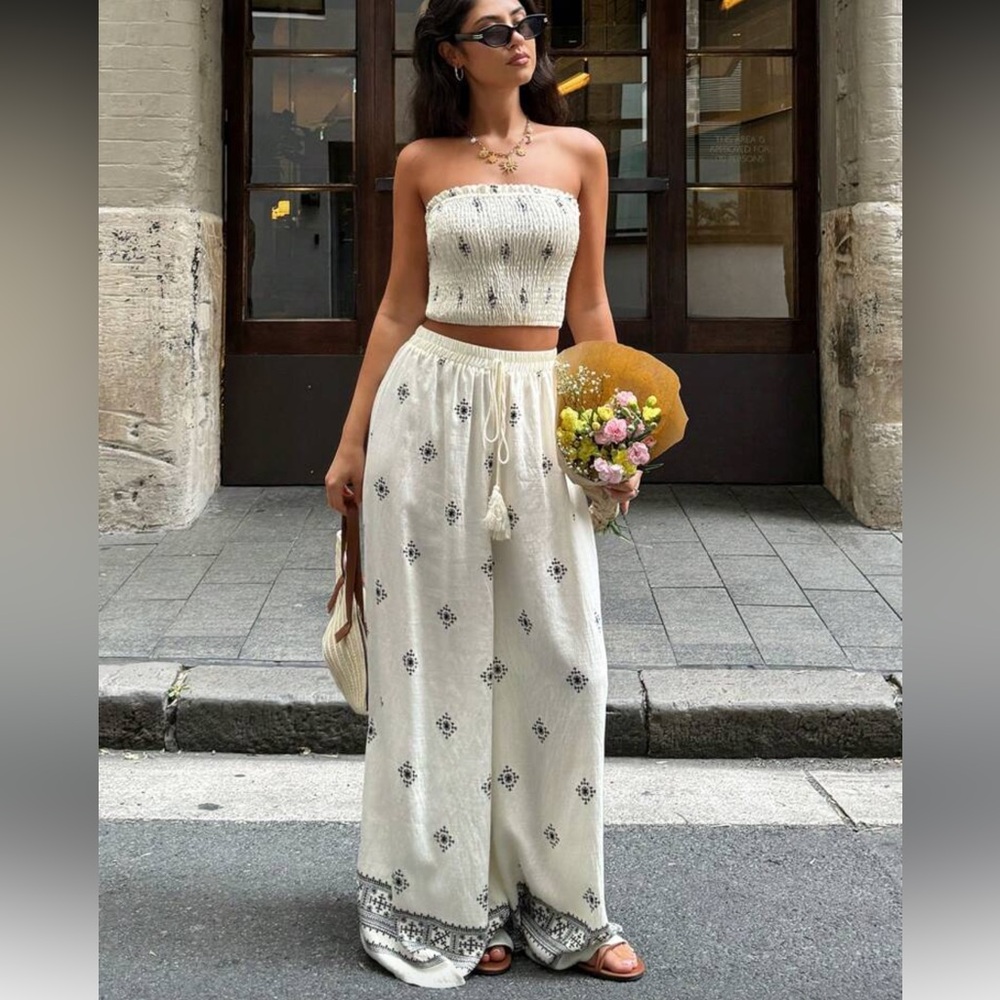 SHEIN Cream and Black Wide Leg Jumpsuit